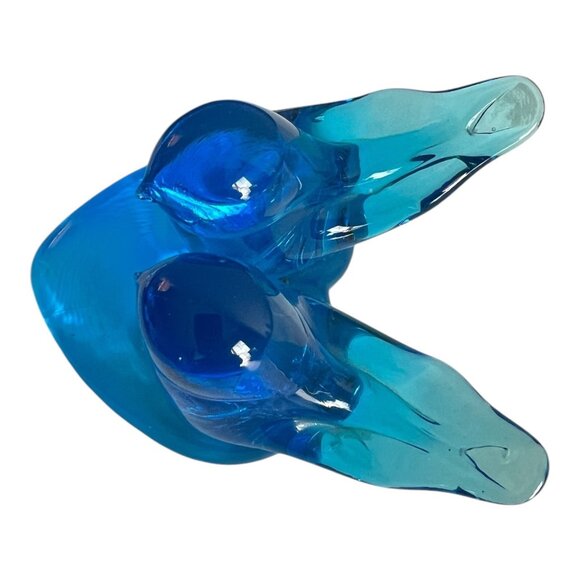Vintage Hand Blown Art Glass Blue Birds On Heart Base Figurine 2.5" Tall - Picture 6 of 8